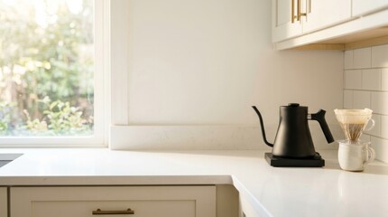 Fototapeta premium Modern Smart Kitchen Countertop with Pour-Over Coffee Maker and Healthy Ingredients
