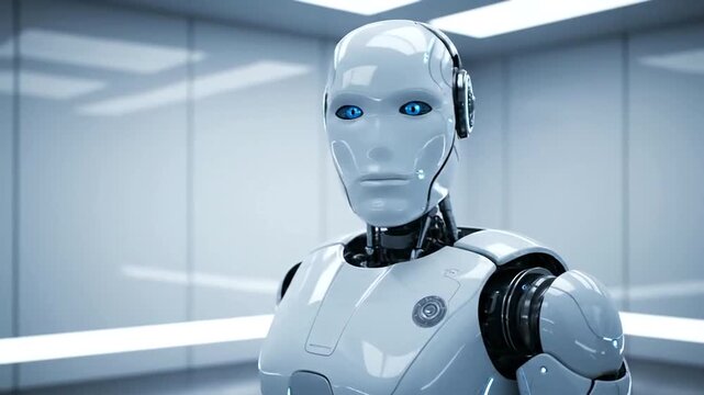 Robot in a futuristic room setting.