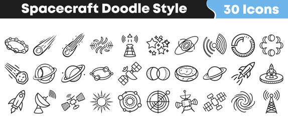 Collection of hand drawn space icons in a doodle style © Vectoravec