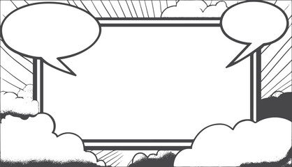 Comic book panel with speech bubbles clouds. © miht3325