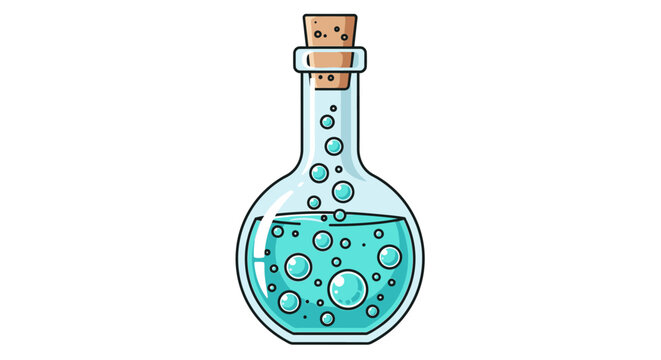 Cartoon flask with bubbles vector illustration of a potion or elixir