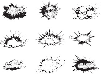 Comic book style halftone explosion clouds © miht3325