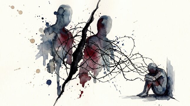 Child Emotional Stress, Family Conflict Impact, Childhood Trauma Concept, Emotional Conflict and Isolation in Abstract Art