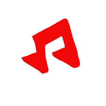 Bold red abstract musical eighth note symbol hand drawn with rough brush strokes on a white background