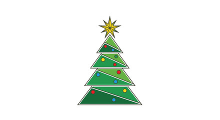 Obraz premium Stylized christmas tree illustration with star and colorful ornaments on white