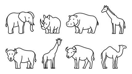Obraz premium Collection of african and savanna wildlife animal outlines in line art style