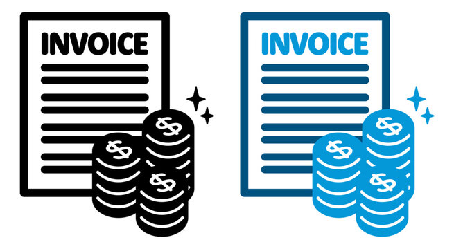インボイスとドルコインアイコンセット 請求書と海外金融のイラスト素材　Invoice and Dollar Coin Icon Set Finance Illustration Design
