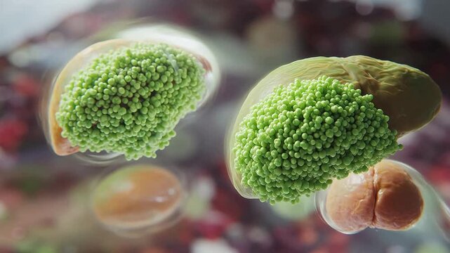 Cellular structures with green clusters