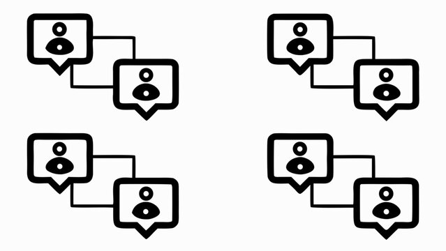 Flat vector composition of interconnected chat bubbles with people icons for communication and teamwork