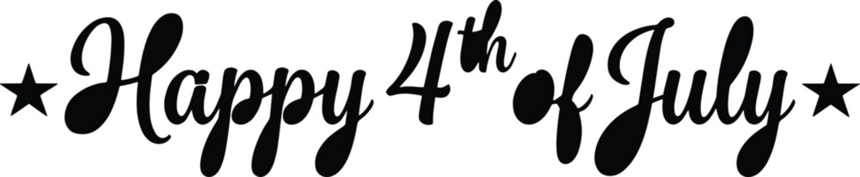 Happy 4th of Julyのレタリング、星の装飾が施された手書き風の独立記念日メッセージ、祝祭のイベントやデザインに最適なベクター素材