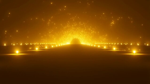 Glowing lights illuminate a dark landscape with a radiant burst of energy and sparks flying everywhere at night