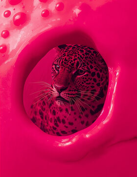 Gloopy pink wall hole jaguar cat face inside