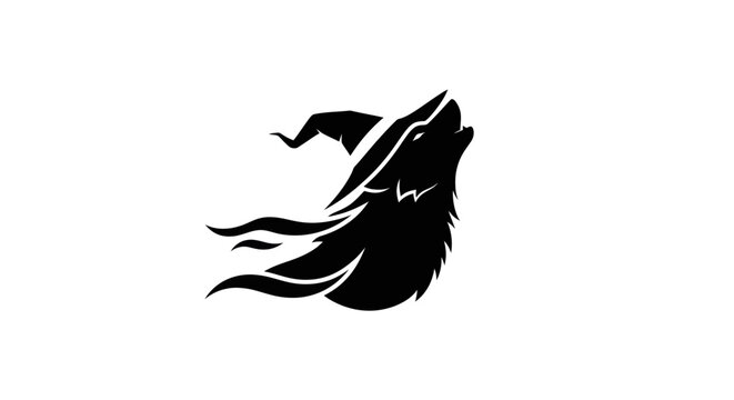 Silhouette wolf howling with witch hat