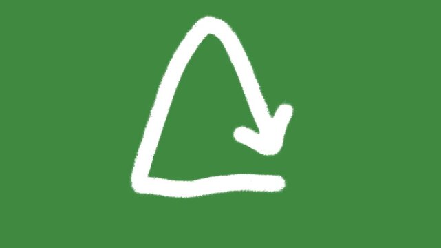 Chalk loop arrow isolated on green screen background with hand-drawn textured reset action icon for data refresh and continuous process element concept.
