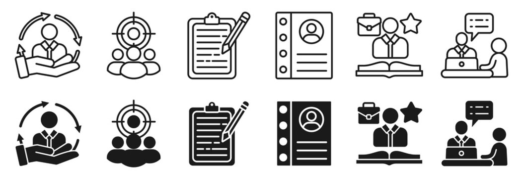 Recruitment icon set. Headhunting and candidate symbol