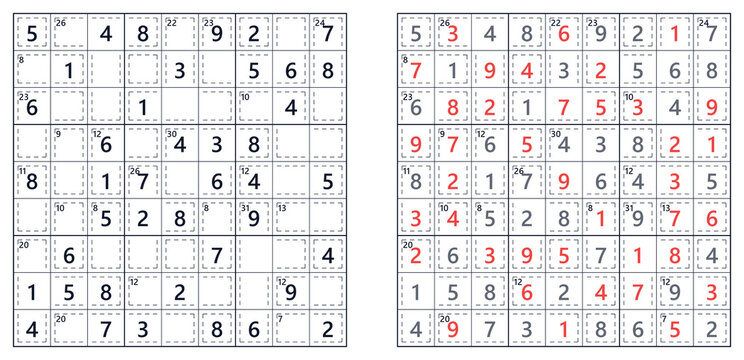 Sudoku puzzles with solved and unsolved grids displayed  