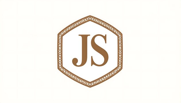 Elegant Brown Js Monogram Centered Inside Hexagonal Frame on White Background