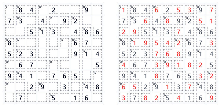 Sudoku puzzle grids with completed and partial solutions  