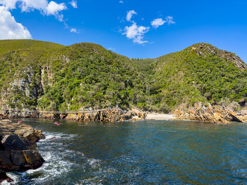 Scenic view of the Storms River Mouth gorge and suspension bridge