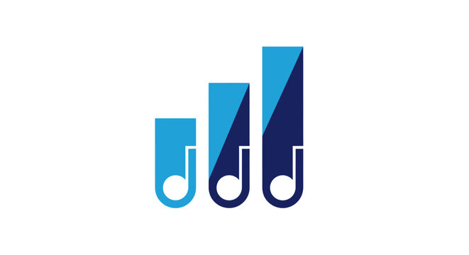 Colorful musical note icons with varying shades and sizes, arranged vertically