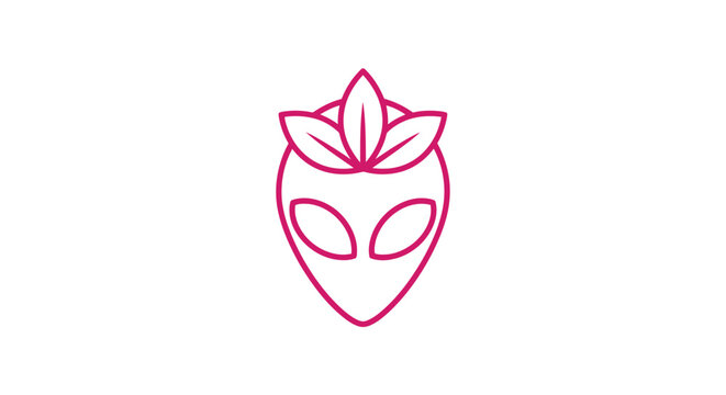 Minimalist line art of a stylized alien head with floral elements on top