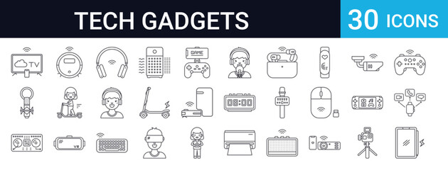 Tech Gadgets Icons Set of 30 Thin Line Vector Collection
