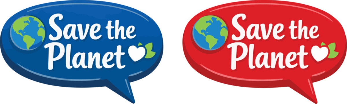 Save the Planet Blue and Red Speech Bubble Vector Illustration on White Background for Environmental Awareness Campaign Design