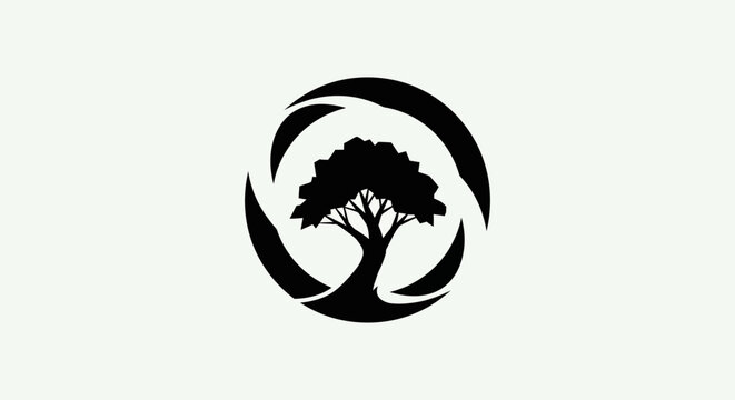 Tree silhouette within a circular frame