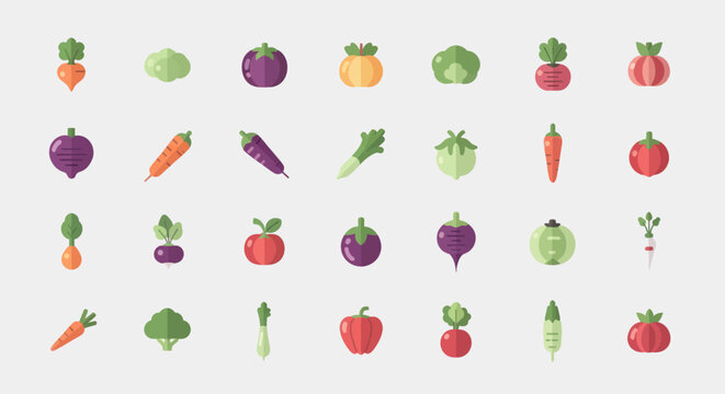 Vegetable icons set on white background