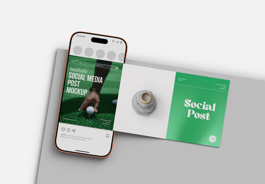 Smartphone with Social Media Feed Mockup