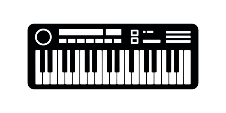 Black and white electronic keyboard piano musical instrument  in white background