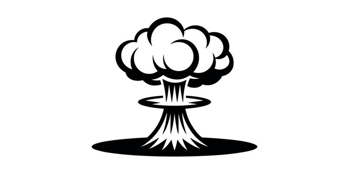 Black and white of a mushroom cloud explosion atomic bomb nuclear explosion  in white background