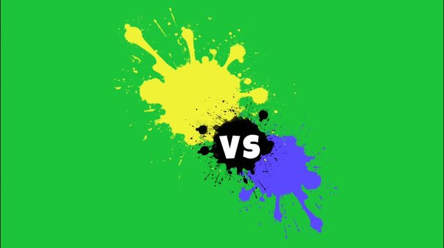 Paint splatter versus screen animation with colorful ink splash effects on green screen background dynamic motion loop