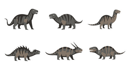 Fototapeta premium Set of cartoon dinosaurs in various poses against a white background