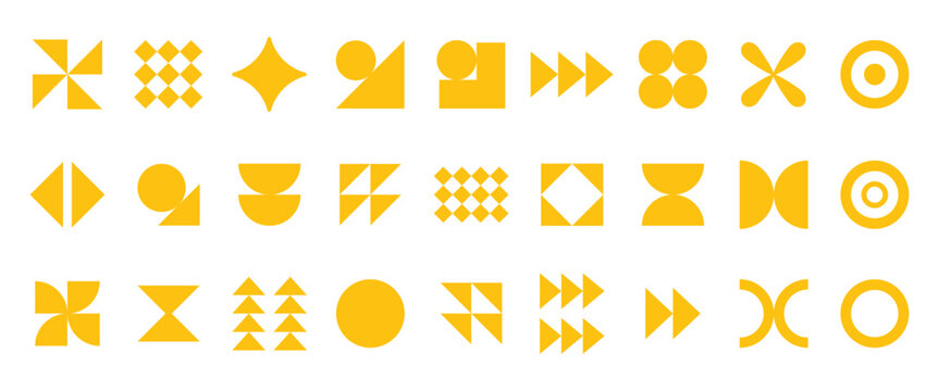 Collection of yellow geometric shapes and minimalist on a transparent background