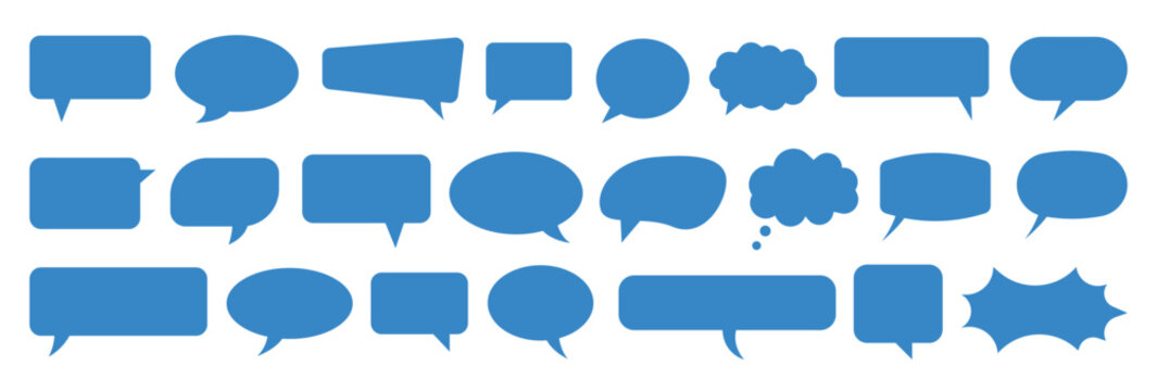 Light blue speech bubbles and thought clouds collection on a transparent background