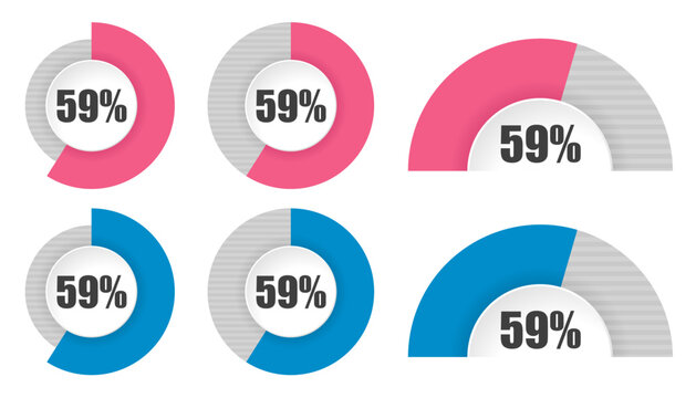 59％の円グラフと半円グラフセット パーセンテージ表示アイコン素材 59 Percent Circle and Semi Circle Chart Set Progress Infographic Elements
