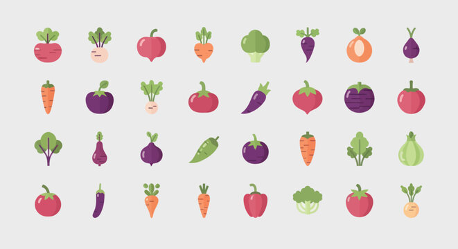 Vegetable icons set on a light background