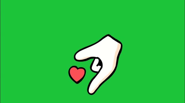 Hand holding red heart on green screen background representing love care support compassion and charity animation loop