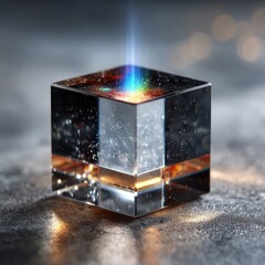Fototapeta premium Abstract Crystal Cube with Light Beam and Rainbow Spectrum Effect