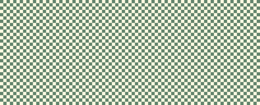 Sage green checkerboard seamless pattern vector. Retro checkered background texture in dark green grass and cream French style tile grid graphic for sports merch, nursery print, graduation web banner