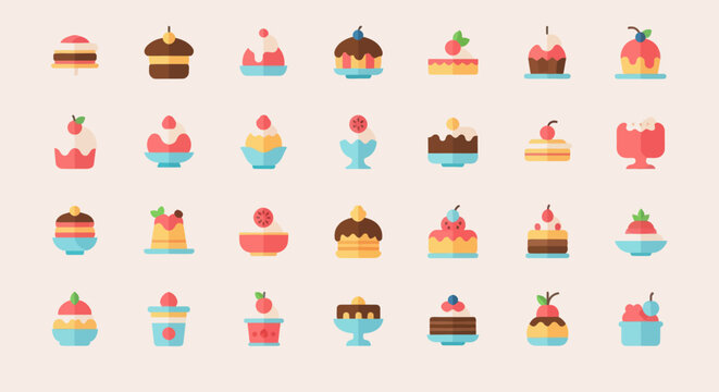 Variety of desserts illustrated on light background
