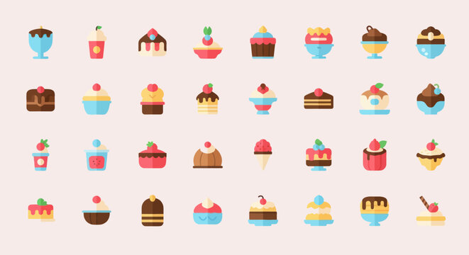 Variety of desserts in flat design