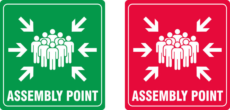 Assembly point signs for emergency evacuation and safety