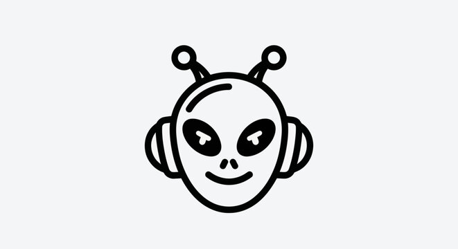 Stylized alien face icon on white