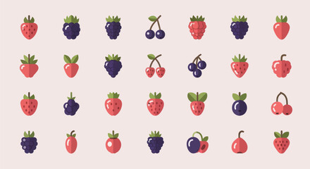 Stylized berry collection on pink backdrop © BudiSantoso