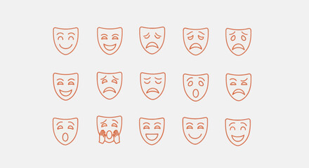 Obraz premium Variety of emotional masks on white background
