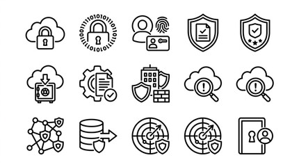 Fototapeta premium Cybersecurity and Data Protection Icons Set.
