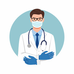 Fototapeta premium Doctor wearing mask and gloves with stethoscope