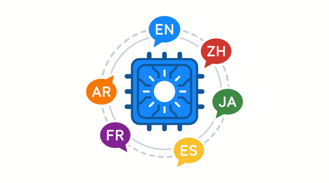 Multilingual translation technology interface symbol.